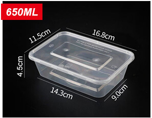 Plastic Disposable Food Containers - Rectangle - 650ml