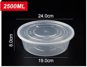 Plastic Disposable Food Containers - Round - 2500ml