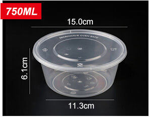 Plastic Disposable Food Containers - Round - 750ml